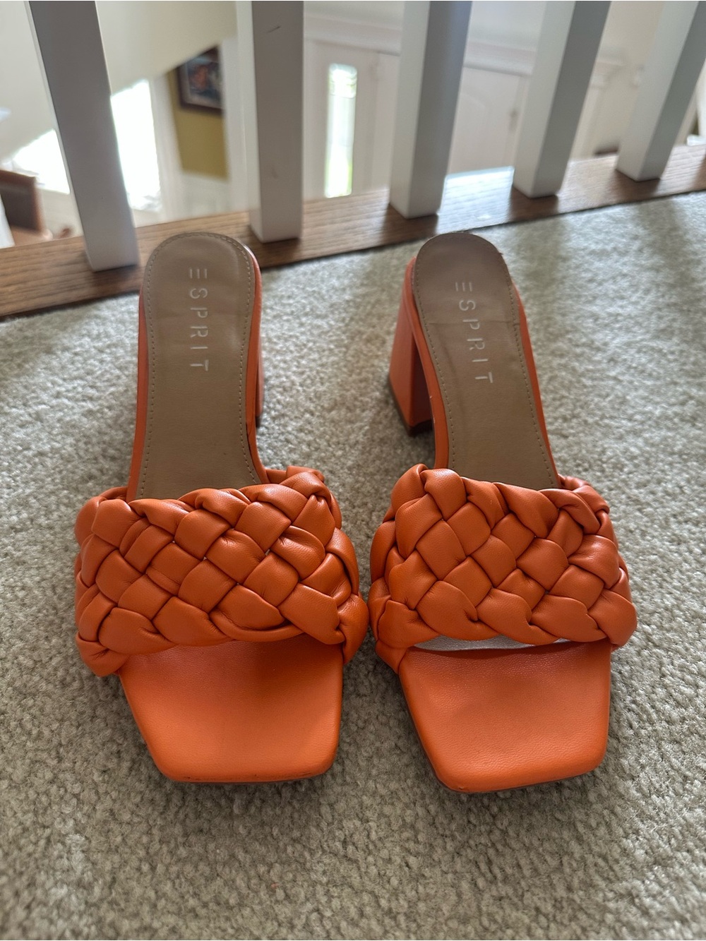 Esprit Orange Braided Square-Toe Block Heel Mules